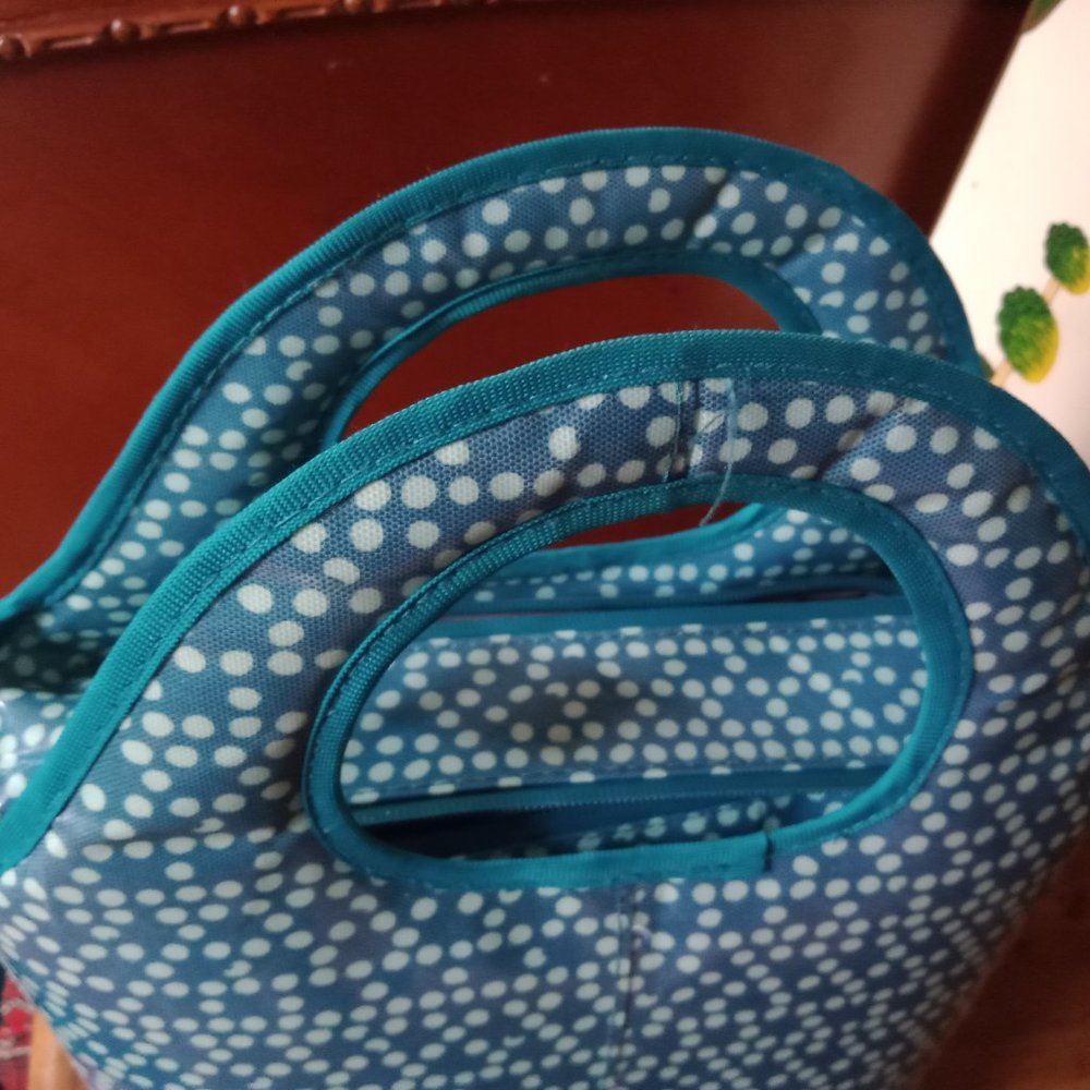 Tote Bag Purse Lunch Box Picnic Beach - Med Size Green Polka Dots Olivet lined